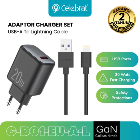 Charger Set (EU) USB-A With (A to L) 20W Cable
